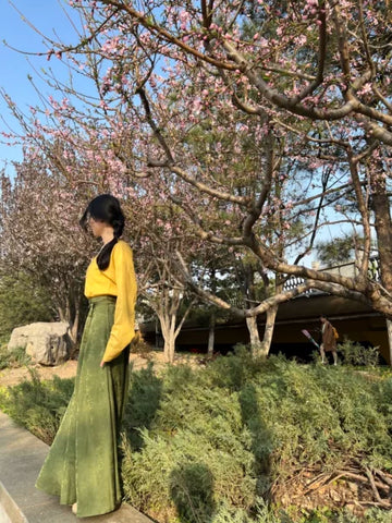 Chun yi 春意 Olive Green Weijin Tang 10 Panel Poqun Skirt